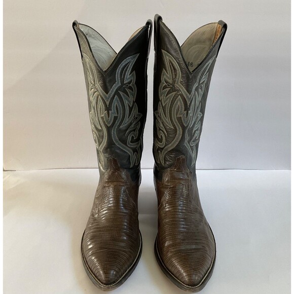 Vintage Cowtown Teju Lizard Cowboy Western Boots Black Shaft Mens 11.5D Handmade main image 9